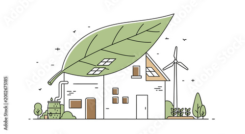 Eco friendly house with green leaf.