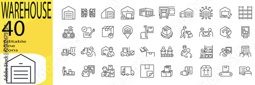 Warehouse icon set. Editable stroke.