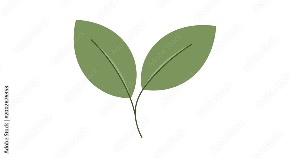 Fototapeta premium Minimalist green sprout icon featuring two leaves on a central stem, symbolizing growth, sustainability, and environmental awareness.