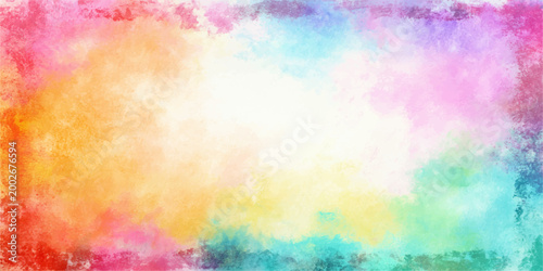 Vibrant abstract watercolor background featuring colorful splashes and artistic paint textures on vintage paper with a pastel rainbow design