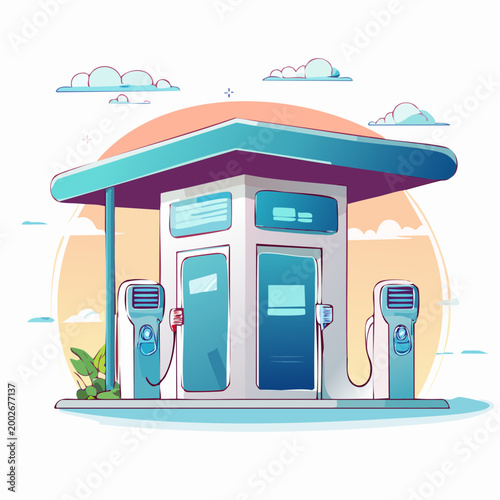 Modern Gas Station Illustration