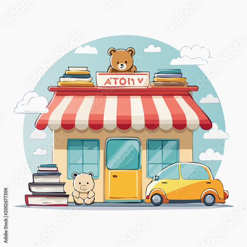 Cute Toy Store with Teddy Bear and Books