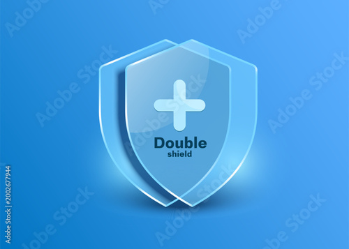 Принти на полотні Double-layered glass shield protects and protects against viruses or germs and dirt, 3d vector on blue background for advertising design for disinfectant or prophylactic medicinal products