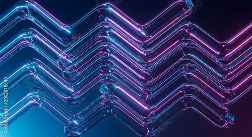 Vibrant Neon Glass Tubing Waves in Blue and Pink
