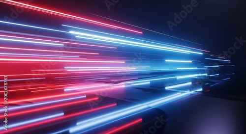 Vibrant Neon Light Trails in Dark Space