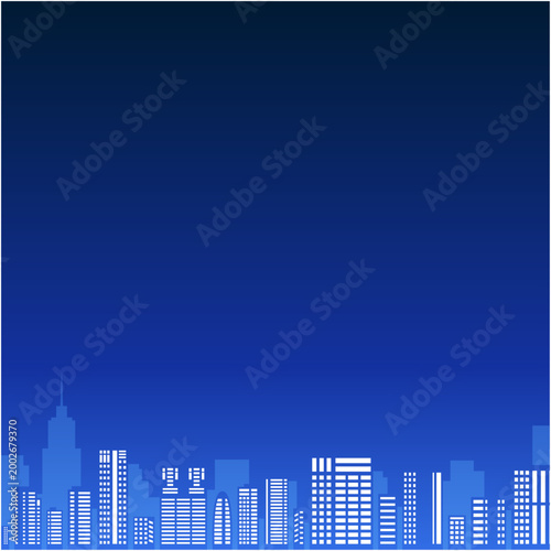 都会の夜景とビルシルエットの背景フレームイラスト