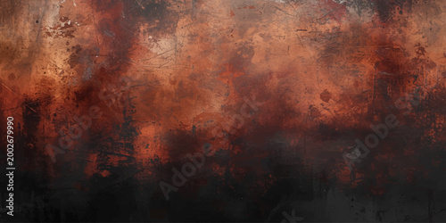 A vintage grunge art wallpaper featuring an old rusty metal texture with dark smoke and burning red flames of a hot fire explosion against a textured orange sky
