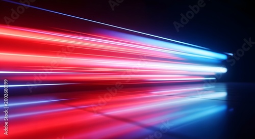 Vivid Red and Blue Light Trails Across Dark Surface