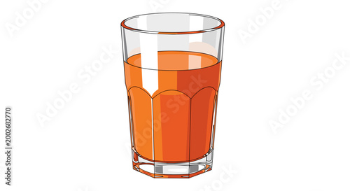 Illustration of a clear glass filled with vibrant orange carrot juice against a white background, showcasing a refreshing and healthy beverage concept