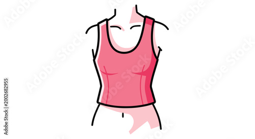 Illustration of a pink sleeveless top with detailed stitching on a white background