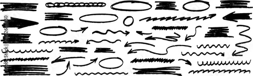 Bild auf Leinwand Loose hand drawn sketch, highlight flashes and marker touches return, arrow signs trace the wandering line with a clear underline