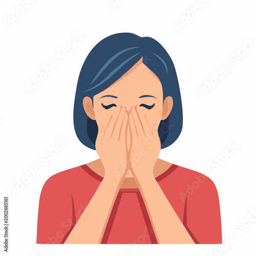 Woman Covering Face with Hands, Eyes Closed