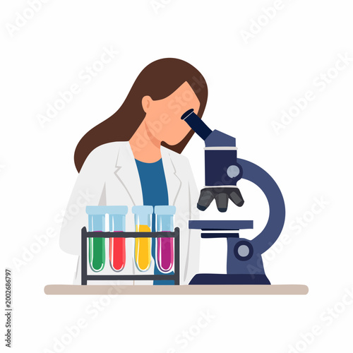 Scientist Using Microscope with Test Tubes