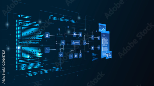 AI workflow automation artificial intelligence. ai agent network diagram architecture data processing system, coding and automation system.