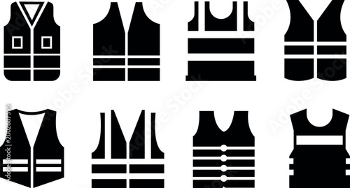 Fotografi Collection of life vests safety equipment for water activities and emergency sit