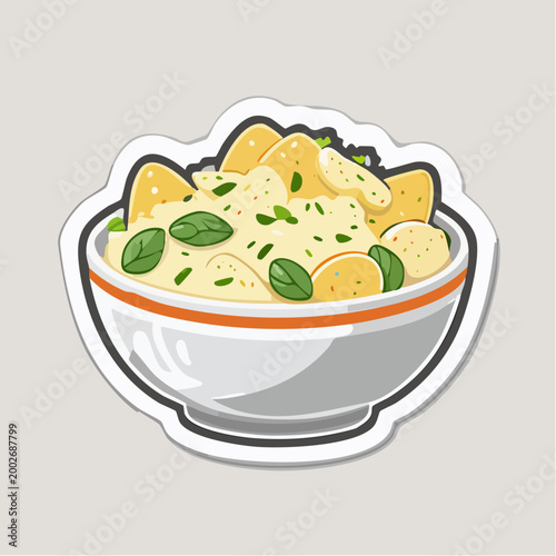 Bowl of Mashed Potatoes with Herbs and Croutons