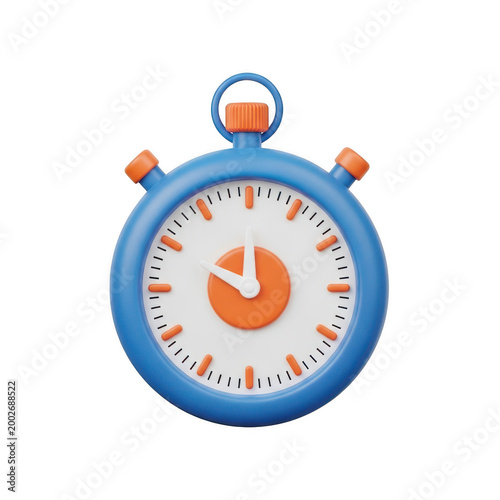 Blue stopwatch icon with orange hands on a white background