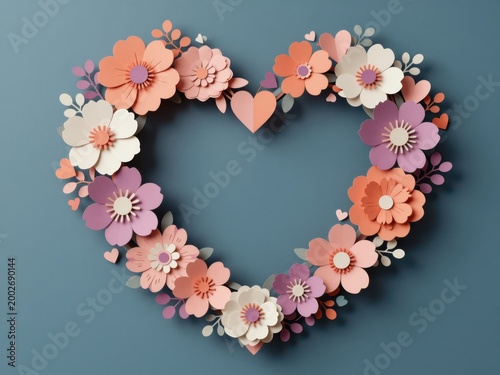 Paper Flower Heart Illustration on Solid Background