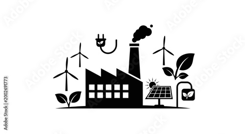 Eco friendly industrial concept with renewable energy sources