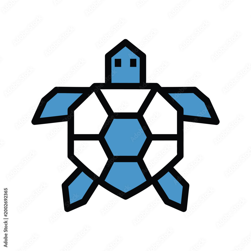 Obraz premium Flat design turtle icon, representing marine life, ocean conservation, and wildlife.