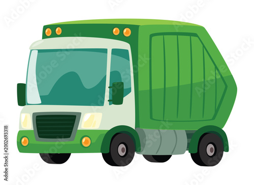 Cute Green Garbage Truck Cartoon Illustration