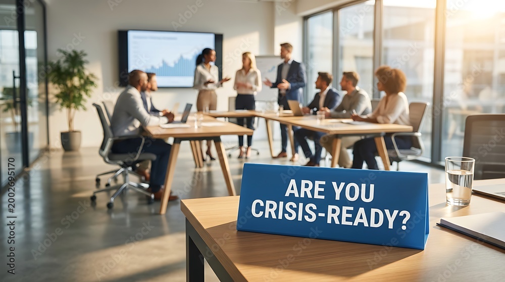 Fototapeta premium Modern Business Meeting in Bright Office Focuses on Crisis Preparedness with