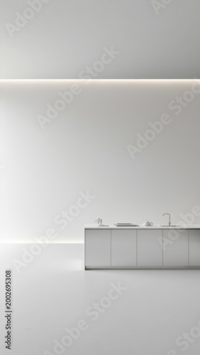 A modern kitchen with stainless steel appliances and surfaces, featuring clean lines and a monochrome color scheme. The minimalist design creates an elegant and luxurious atmosphere.