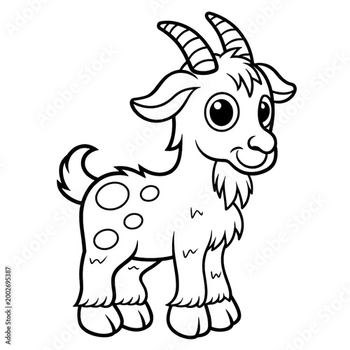 Cute Baby Goat Cartoon Outline Black and White Coloring Page Illustration