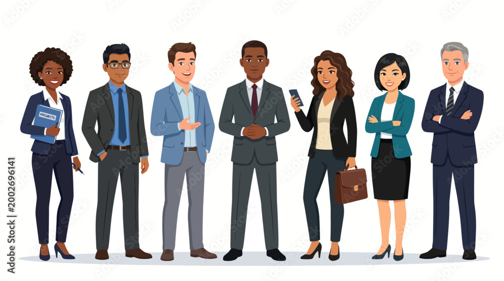 Obraz premium Diverse group of business professionals standing together in a modern office setting