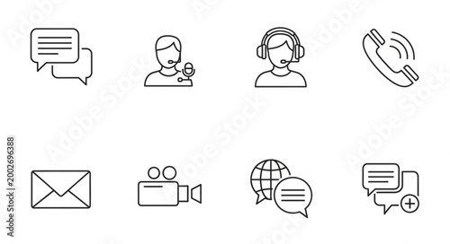 Communication Icons Set Vector Line Art.