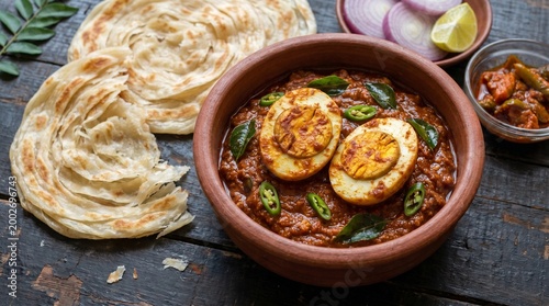 Kerala Egg Roast with Porotta Spicy Masala Egg Curry Realistic Food Photography 1:1