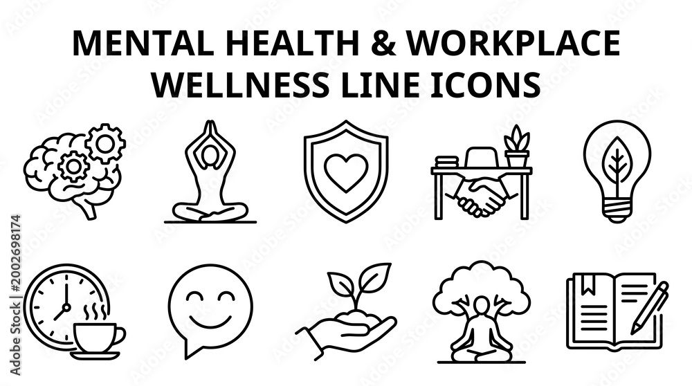 Fototapeta premium Mental Health and Workplace Wellness Icons Set