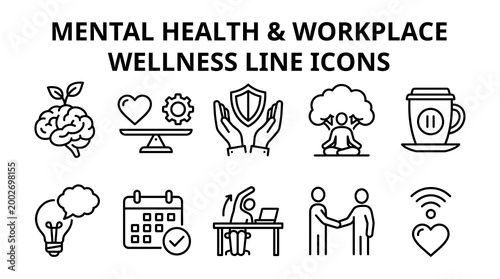 Mental Health and Workplace Wellness Icons Set