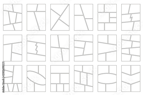 Manga frame template featuring comic book panels in vertical layout. Perfect for photo montage album design and creative storytelling artwork. Vector