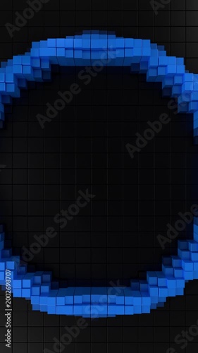 Blue Large Futuristic Vertical Ring Seamless Abstract 3D Loop. 3D rendering