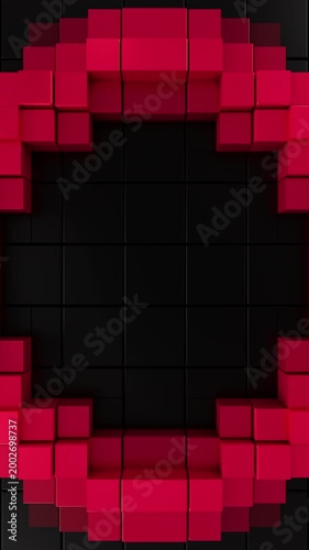 Red Glowing Square Vertical Ring Seamless Abstract 3D Loop. 3D rendering