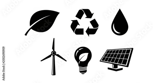 Set of environmental and energy conservation icons.