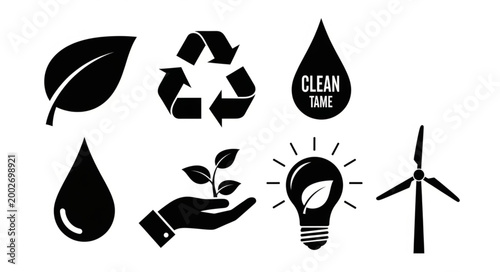 Collection of environmental conservation and renewable energy icons.
