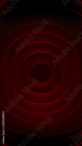 Red and Black Vertical Concentric Ring Tunnel with Dramatic Lighting. Looped 3D rendering