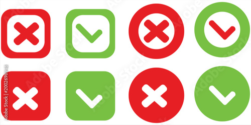 Check Mark and Cross Icons Set – Green and Red UI Symbols
