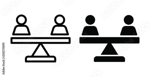 Two pairs of people sitting at desks in black and white icons