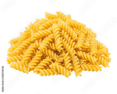 Pile of fusilli pasta on transparent background