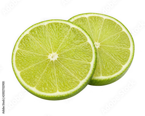 Two slices of fresh green lime isolated on transparent background