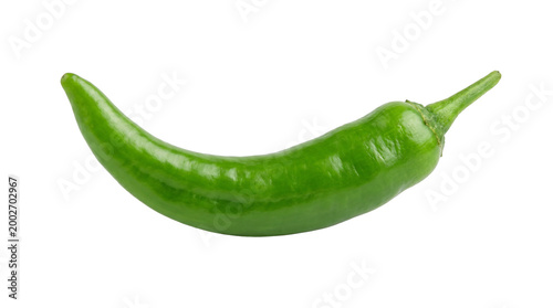 Fresh organic green chili pepper for spicy food cooking, hot serrano or jalapeño pepper, farm fresh vegetable grocery, and healthy culinary ingredient isolated