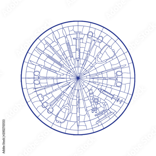 Medical Tools Surgical Instruments Circular Mosaic Line Art Icon