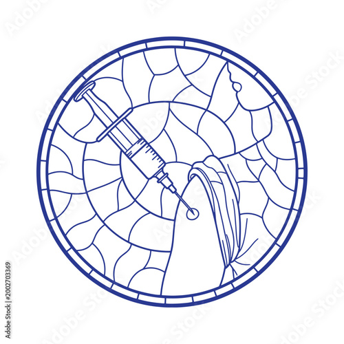 Minimal Vaccine Injection Arm Circular Mosaic Line Art Icon