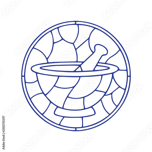 Mortar and Pestle Pharmacy Circular Mosaic Line Art Icon