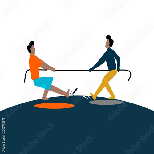 Strong Teamwork Tug of War Vector Illustration for Business Competition Concept