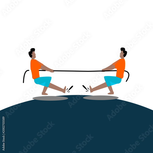 Strong Teamwork Tug of War Vector Illustration for Business Competition Concept