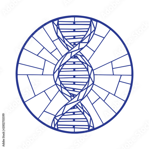 Twisted DNA Double Helix Circular Mosaic Line Art Icon